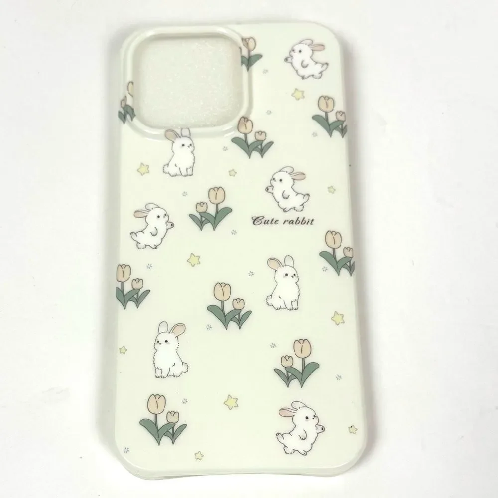 Cream White Floral Bunny Phone Case for iPhone 12 NEW